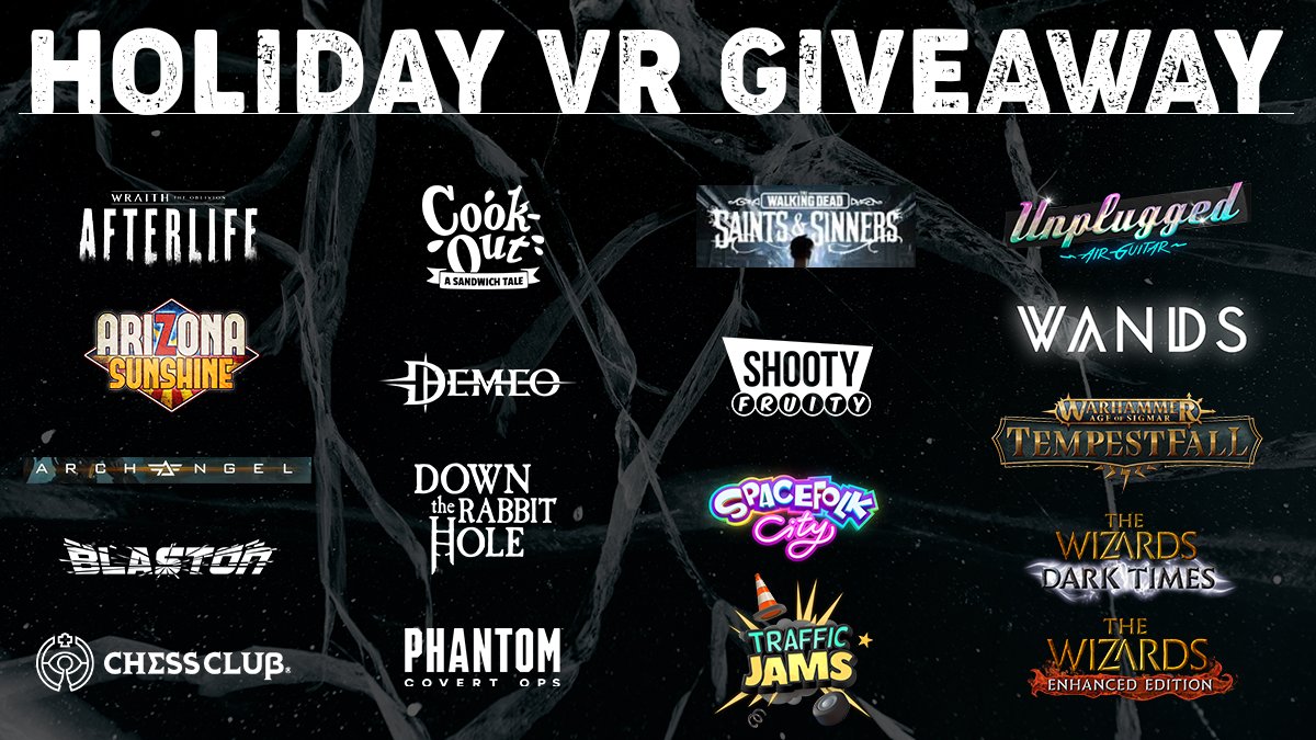 resolutiongame's tweet image. To celebrate the holidays, we&apos;ve teamed up with our VR friends to host a massive code giveaway! Enter the Gleam giveaway today for a chance to win codes to all of these titles. 🎁  (Ends Dec. 19 at 11:59 pm PT) reso.ly/3lTneZD