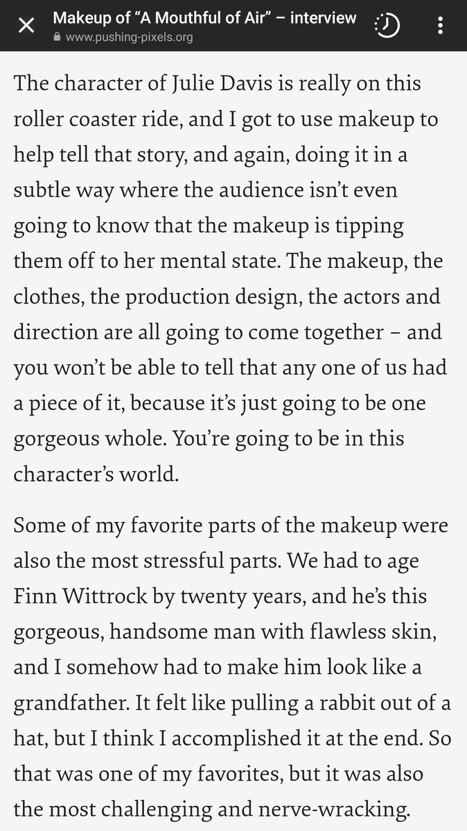 🆕 Interview with Makeup artist <a href="/CynORourke/">Cynthia O'Rourke</a> on her work on #AMOUTHFULOFAIRMOVIE.
 pushing-pixels.org/2021/12/08/mak…

<a href="/FinnWittrock/">Finn Wittrock</a> <a href="/AmandaSeyfried/">Amanda Seyfried</a> <a href="/AmyLKoppelman/">amy koppelman</a>