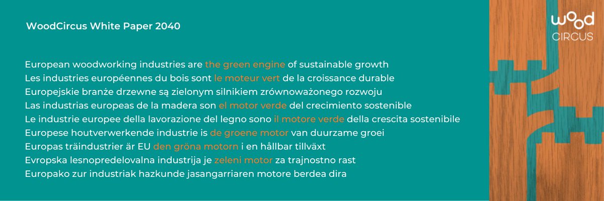 The #WoodCircus White Paper 2040 has been published in several national and regional European languages including:

🇬🇧 English/ 🇫🇷 Français / 🇵🇱 Polska / 🇪🇸 Español / 
🇮🇹 Italiano / 🇳🇱 Nederlands / 🇸🇪 Svenska / 🇸🇮 Slovenščina / Euskara

Find them under: woodcircus.eu/index.php/publ…