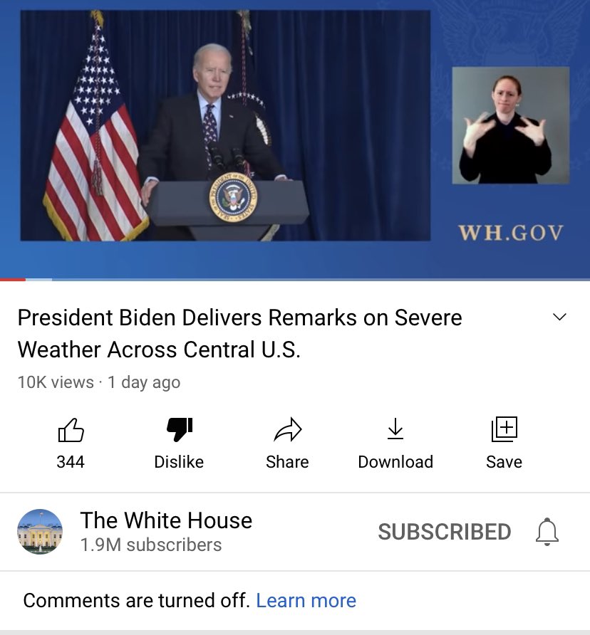 #POTUS #THEWHITEHOUSE #BIDDENSUCKS #KenGriffinLied #KenGriffinIsBernieMadoff #MOASS #Corruption #government #shithole #govermentcorruption #amc #AMC 

🚨🚨 Did you notice:

The White House disabled the “dislike” button and “comments” are turned off in their YouTube channel.