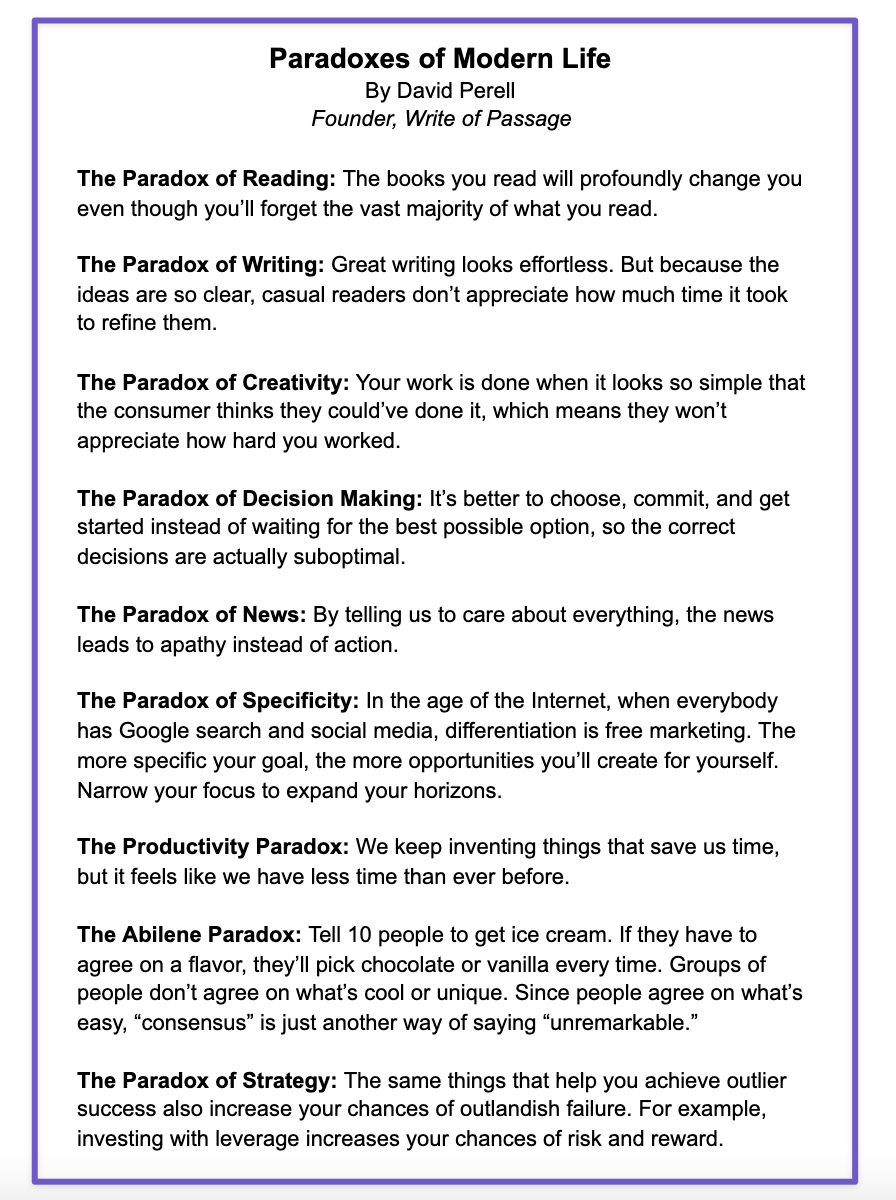 david_perell's tweet image. The paradoxes of modern life.

Here&apos;s my mini-essay.