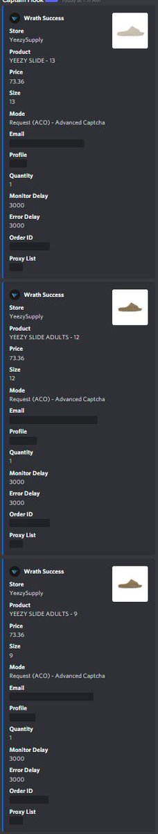 Really do want to thank @LiveProxies for the Wrath weekly! Hit Jordan 11s on Saturday, and now Slides today. Bot: @wrathsoftware CGs: @SolaceNotify @Flipdai Proxies: @LiveProxies