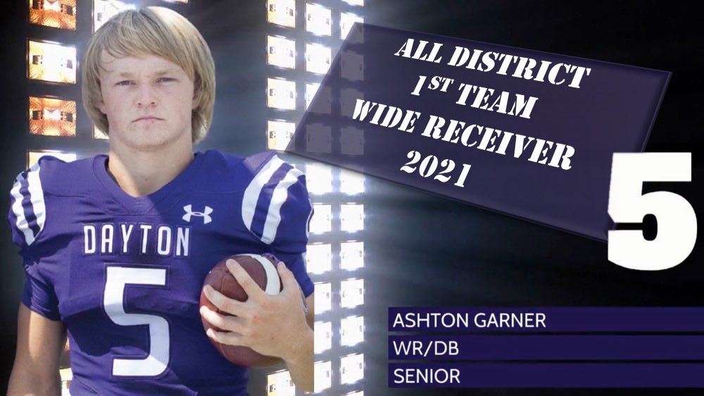 Congratulations to ⁦<a href="/ashtongarner23/">Ashton Garner</a>⁩ for making 1st team all district Wide Receiver.  #TheShoe #NoAnchors <a href="/DISDBroncoPride/">Dayton ISD</a> <a href="/daytonbroncos1/">DaytonBroncos1</a> <a href="/DaytonBroncosFB/">Dayton Bronco Football</a>