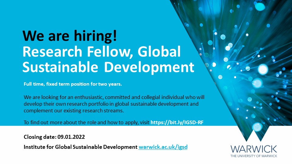 Are you a post-doc looking to develop your own research portfolio in global sustainable development?Take a look at a Research Fellow position we are recruiting to. The position is based in the Institute but is not attached to a research project. bit.ly/IGSD-RF #ecrchat