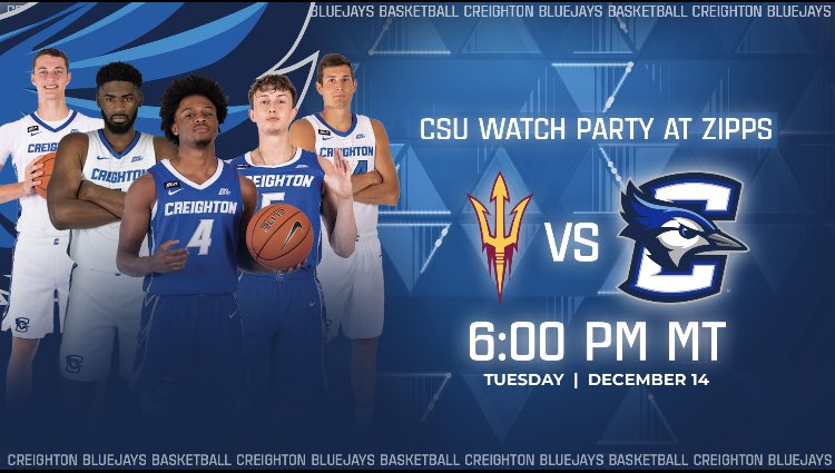 frankie_pastor's tweet photo. TOMORROW! Join me for a watch party as  @Creighton @BluejayMBB takes on @ASU . Let’s show everyone that AZ is now Creighton territory! Tomorrow , 6:00 pm @ Zipps Park Central. Open to everyone: alum, students and future bluejays. No host, no charge event. @CreightonAlumni https://t.co/10a5ldtLYq