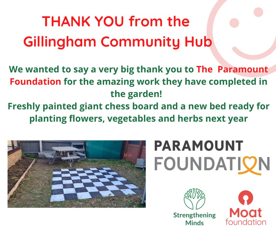 A huge THANK YOU to the <a href="/paramount_the/">The Paramount Foundation</a> for all their hard work in making the #gillingham community hub garden look so fresh and brand new!  We absolutely love the re-painted chess board, new planters and flower bed ♟️🖌️❤️
<a href="/MoatFoundation/">Moat Foundation</a> <a href="/moathomes/">Moat</a>