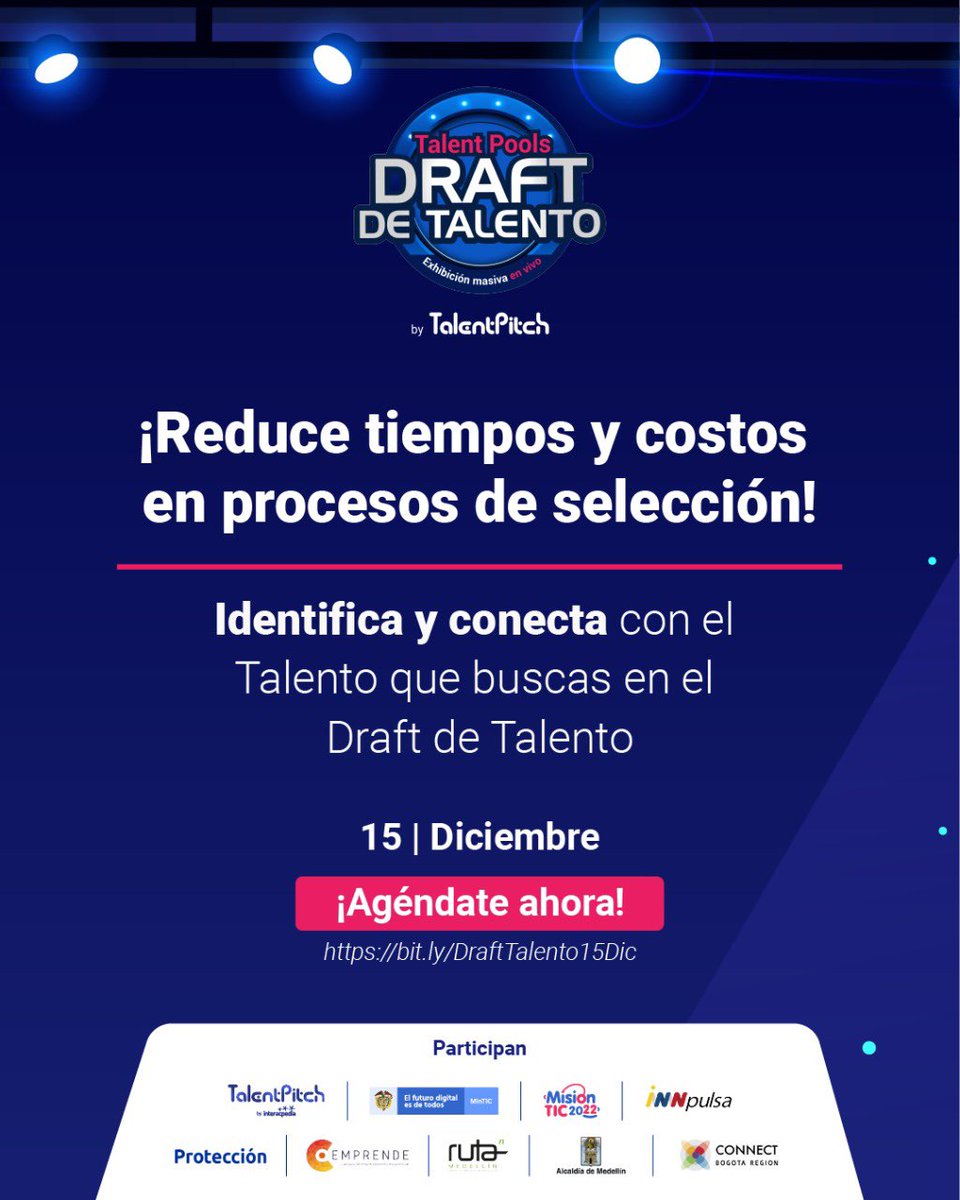 talentpitch_'s tweet photo. ¡Última oportunidad del año! 🚨 Cierra el 2021 conectando con el talento que necesitas y comienza el 2022 con todo tu equipo de trabajo listo 💪🏼👩🏽💻
Inscríbete en el #DraftDeTalento y vive una experiencia diferente y divertida para hacer Match💡
🔗 https://t.co/HcT6zW2iJU https://t.co/nJiLwU3s5J