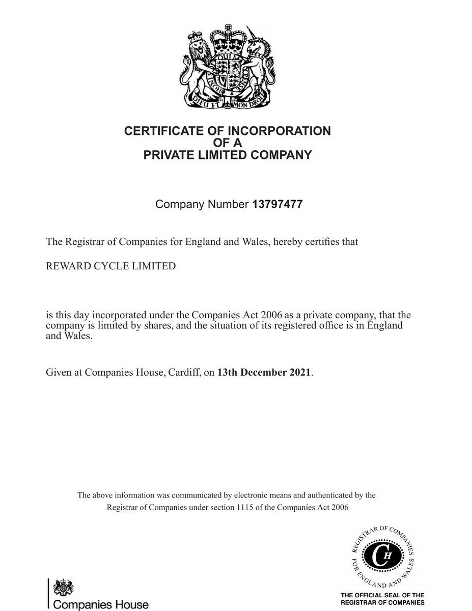 rewardcycle's tweet photo. RC is registered as business entity in UK NOW! REWARD CYCLE LIMITED® 🔥🔥🔥🔥 #rewardcycle #launchpad https://t.co/iGsHKAmGVb