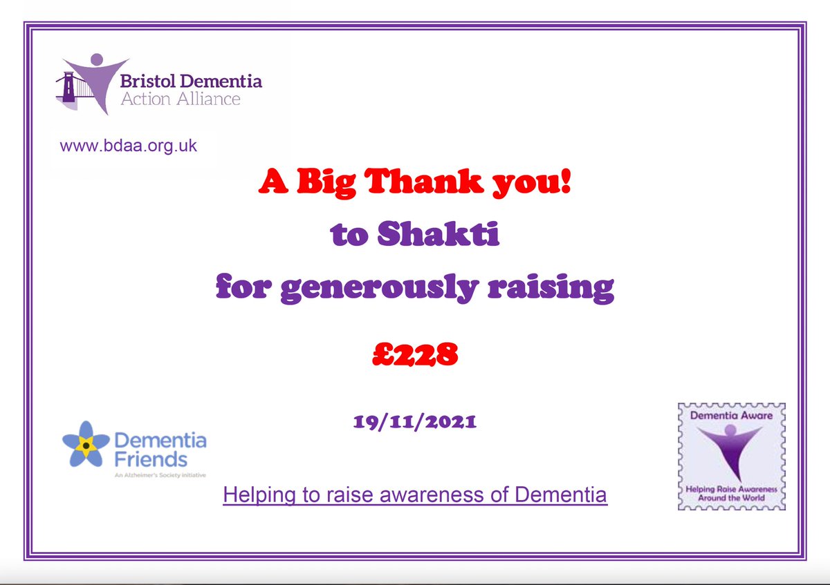 shaktimaragh's tweet photo. So lovely to receive this thank you from @BristolDAA for my #fundraiser
Thanks to all who raised £228 💙

This will enable #BDAA to provide #Dementia #Awareness sessions for 228 #beavers #scouts @UKScouting 
#brownies &amp; #guides @girlguiding

#ChangingTheWorldOneBlueBottleAtATime https://t.co/fiLtoBx6kH