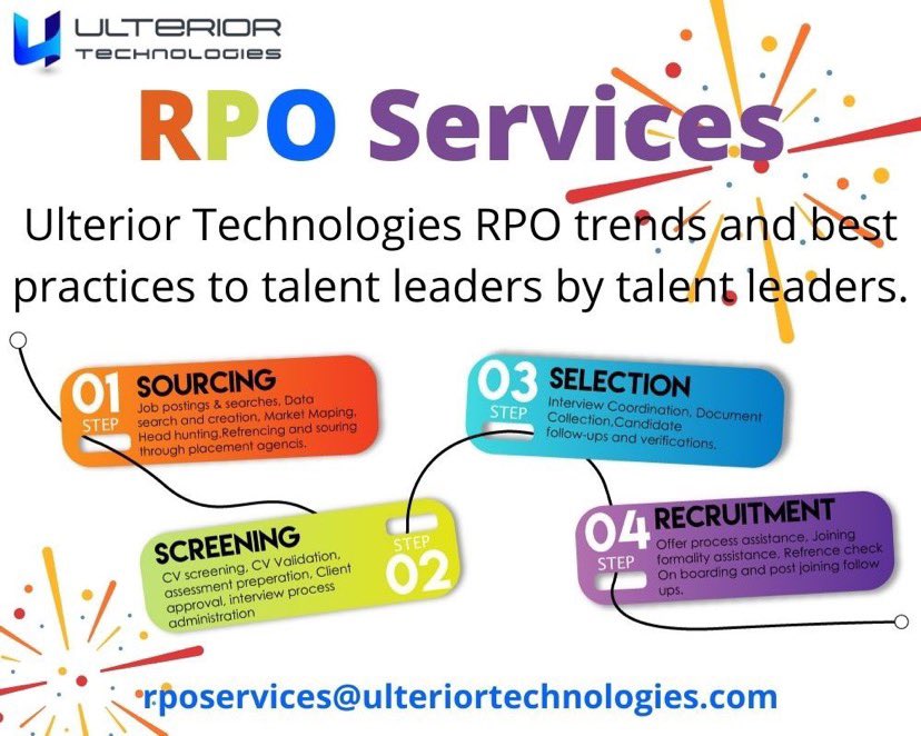 Ulterior Technologies RPO trends and best practices to talent leaders by talent leaders.

Connect with us at rposervices@ulteriortechnologies.com

#RPO #rposervices #sourcing #recuiting #recruitmentagency #staffingagency #staffingcompany #NorthAmerica #India #ulteriortechnologies