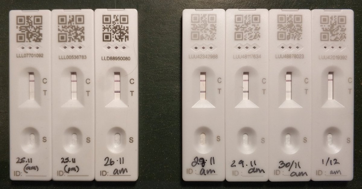 RadleyBiology's tweet photo. I bet the positive test signal here could be quantified. We've had these exact same results three times in our household. Gap for a missing day. https://t.co/jOKcysLjXI