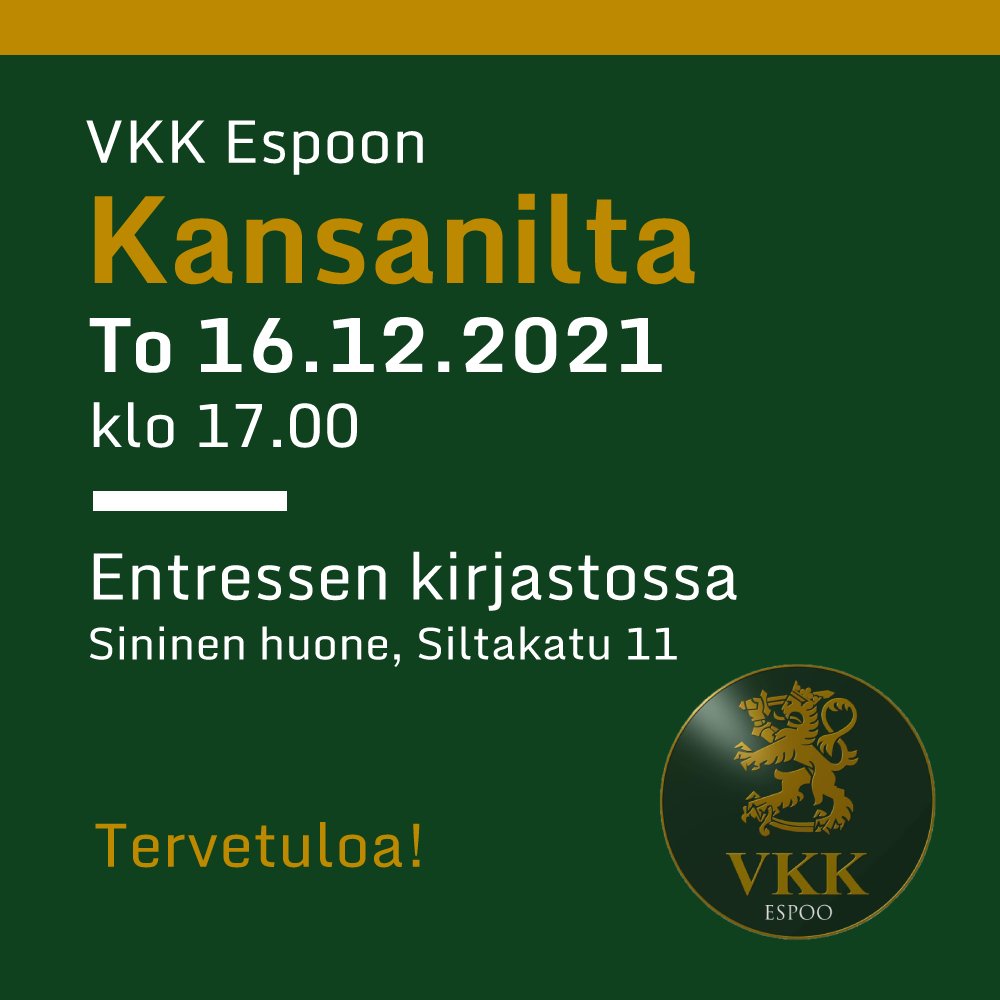 VKKEspoo's tweet photo. Ensi torstaina taas #VKK #Espoo #Kansanilta 🟡🟢🟡🟢🇫🇮
VKK:n kansanillat ovat kaikille avoimia keskustelu- ja tutustumistilaisuuksia. https://t.co/JoQmIWIyRE