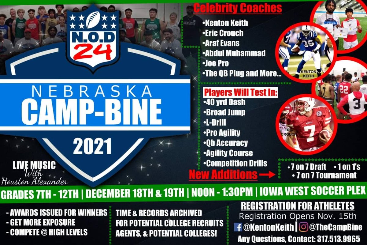 KentonKeith's tweet photo. Athletes Have you signed up?
Free sign up
https://t.co/7xloANVhEl
Come Compete and Get Your Numbers Up!! 2021 Nebraska Camp-bine. Its combination of a Combine and a Competition Camp with Athletes from everywhere!
December 18th and 19th
@IWSportsPlex Noon
SHARE/SHARE/SHARE/SHARE https://t.co/ttTUKyMEYj