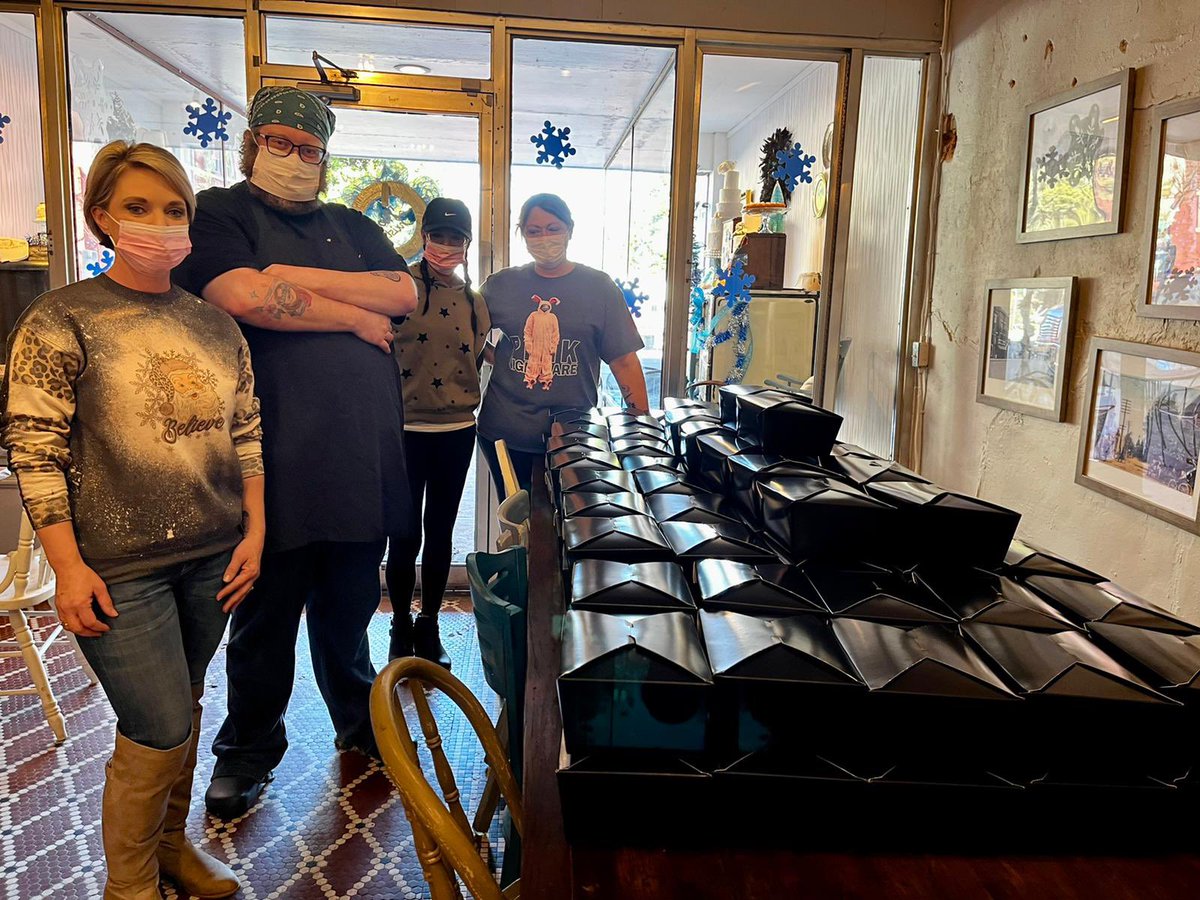 In Dawson Springs, our team worked with Chef Cathy Lewis at Gather on Main and Cathy's Confections to prepare tasty lunch sandwiches using locally sourced &amp; loved Newsom’s ham! 🥪 These lunches were delivered to families cleaning up following Friday’s tornadoes. #ChefsForKentucky