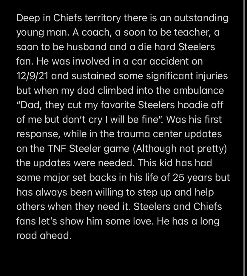 VANBEAST58's tweet photo. I wanna show my brother @ReedMyTweets44 some love today before therapy. Maybe #ChiefsKingdom and #Steelers can help. @pgsween @BJ_KCSN @SteeIerNation @TotalSportsEnt @steelers @Chiefs @610SportsKC @JoeyMulinaro #HereWeGo 🙏🏼 #blessed https://t.co/CxlpBd1HI8