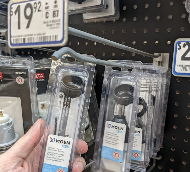 joehahn's tweet photo. @moen thanks. We have also sent an email to support via the @moen site including photos. No ticket number or confirmation was sent after submitting the form, so we have no way to reliably inform you which request it was. FYI @lowes @HomeDepot only carry plenty of the defective part # https://t.co/71HP6Metcn