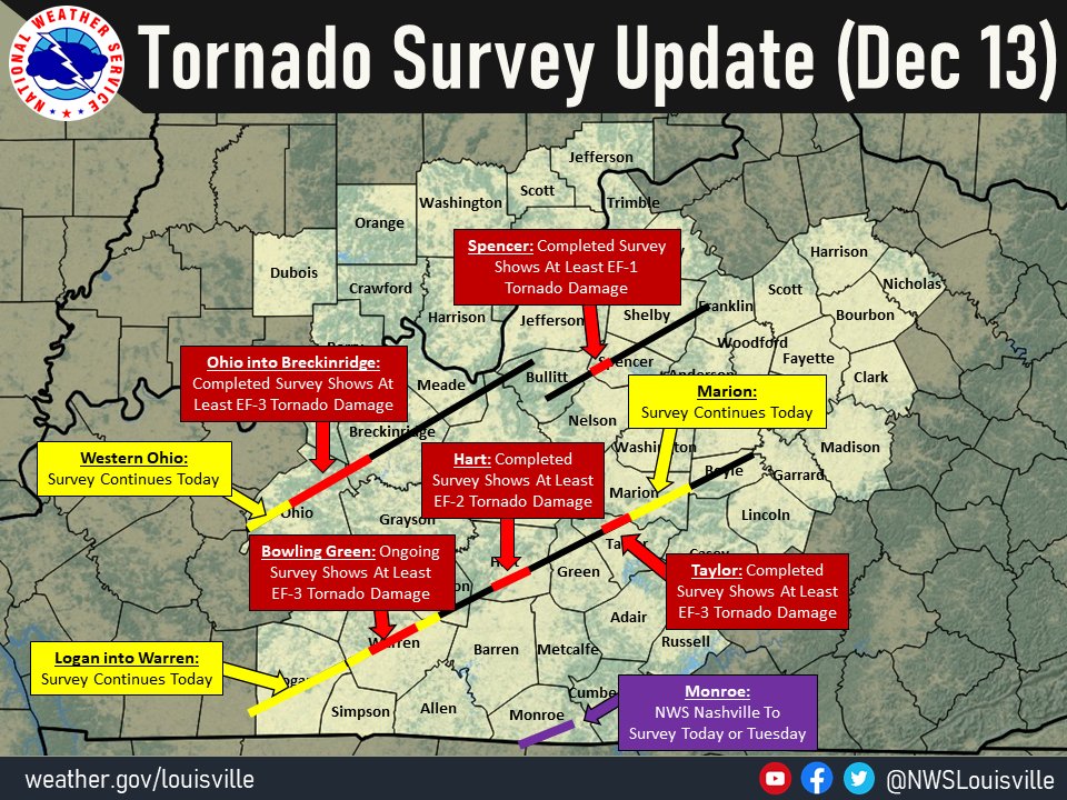 NWS Louisville on Twitter "DEC 13 Updated map highlighting areas that