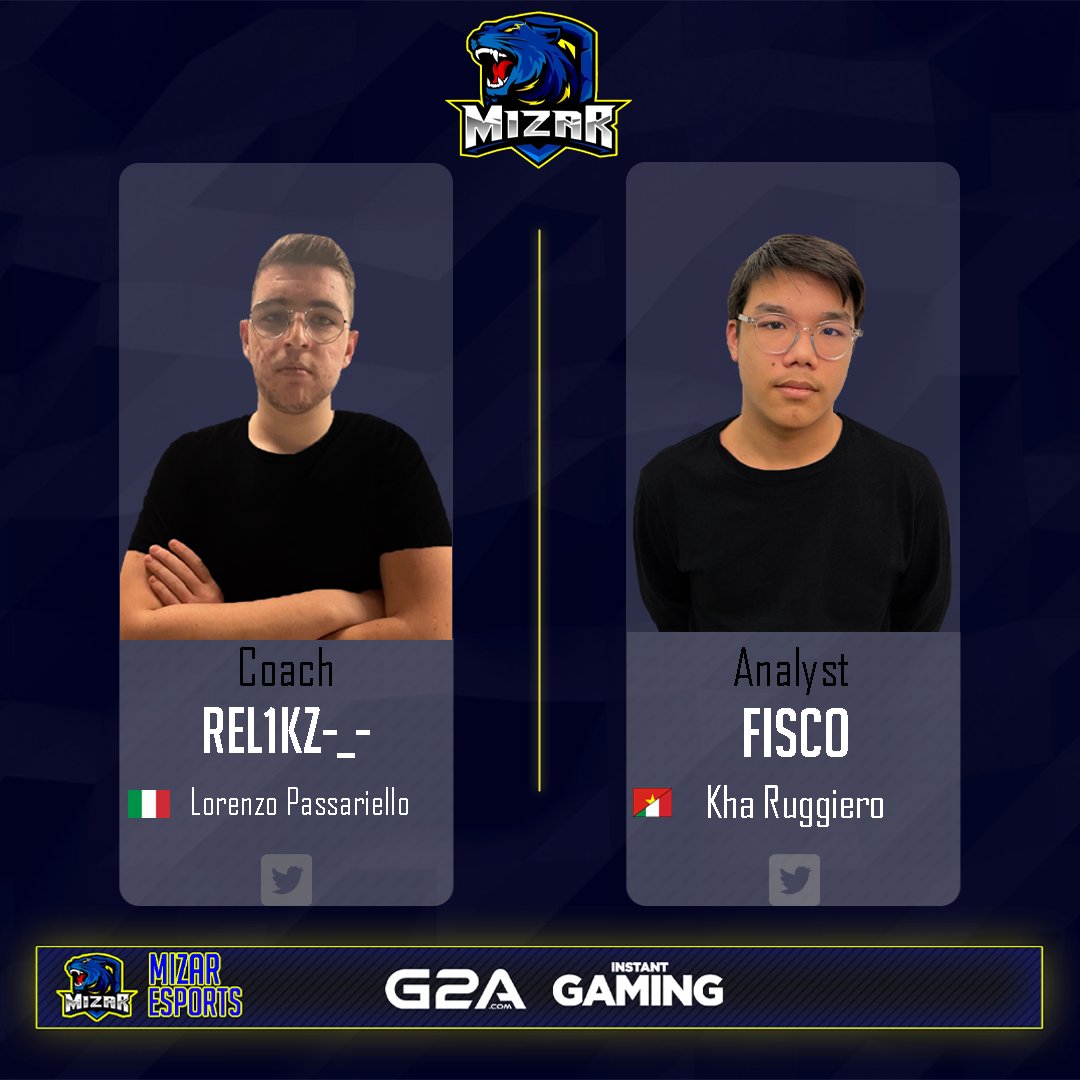 Annunciamo L'arrivo del Coach e Analyst Rainbow Six
PIATTAFORMA :🕹️🖥️
Nome Team :
Mizar eSports🐅