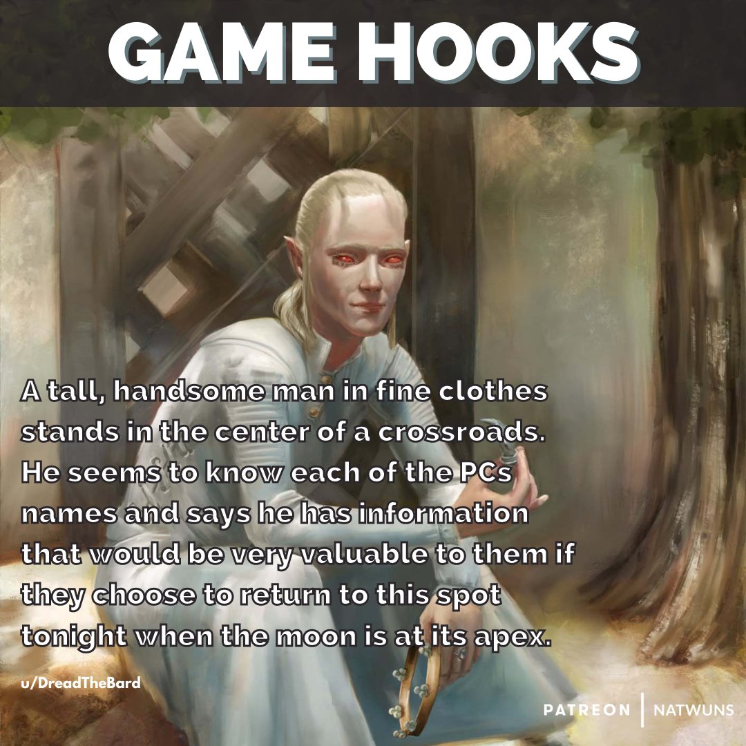 natwuns's tweet photo. ๐ง D&D Game Hook ๐ง
โQUESTION: How did he know all the PC's names? Do we go back!?
โก๏ธ Hook by: u/DreadTheBard
๐จ Art by: @ranarh.draws
#dnd #ttrpg #gamehook https://t.co/IhnuxmvuLf