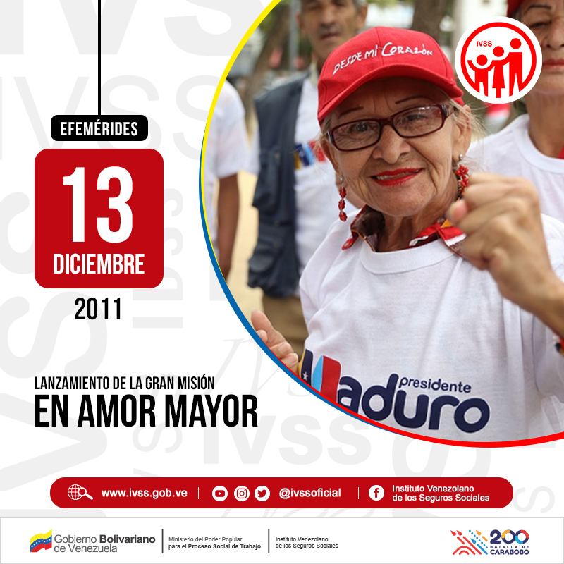 #Efemérides 🗓️ | 10° aniversario de la Gran Misión En Amor Mayor. Es un programa referencial de protección y justicia social hacia las adultas y adultos mayores de la Patria, creado por el comandante Hugo Chávez. #YoMeVacuno #PorUnSeguroMásSocial @MagaGutierrezV @NicolasMaduro