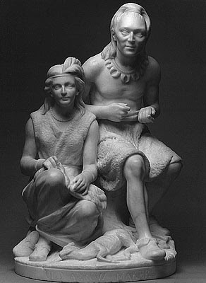 LewisEdmonia's tweet photo. Dit beeldhouwwerk is geïnspireerd door mijn native American achtergrond. Het beeld heet "Old Arrow-Maker and his Daughter" en ik had dit gemaakt in 1866. Hier zie je een pijlmaker en zijn dochter gekleed in traditionele Indiaanse kleding. https://t.co/dGn8RqAz85