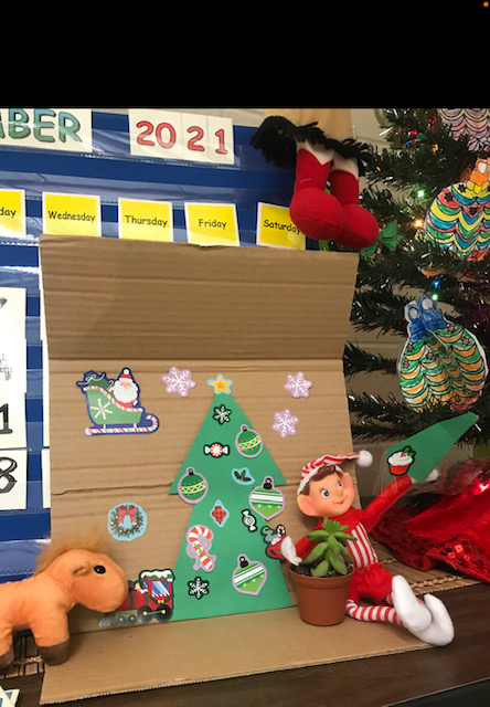 TeachersChatter's tweet photo. Our Elf, Candy Candy's shenanigans! @TCSPublic #elfontheshelf2021 #elfshenanigans #theteacherschatterbox https://t.co/6lYNwR17Pq