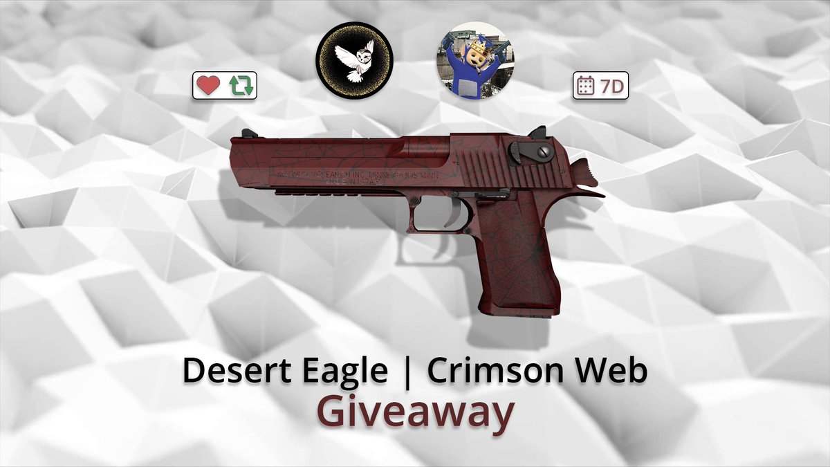Owly_CS's tweet photo. 🎁 Desert Eagle | Crimson Web FT Giveaway 🥳

✅ Like
✅ Retweet
✅ Follow @Owly_CS and @0xTnK

⏰ Ends in 7 days
🍀 Good Luck

#CSGO #CSGOGiveaway #giveaway https://t.co/3t5nrdEulH