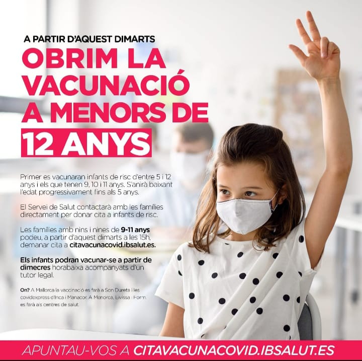 CentreSalutInca's tweet photo. Vaccinació pels menors de 12 anys, amb Bitcita al 971211999 a partir de dia  14/12 a les 15:00 hores. @CentreSalutInca @AjLloseta  @apmallorca @HospitaldeInca @SalutGOIB @saludediciones @ibsalut @SalutPublicaIB @Revetlers_Inca @APapIB @revistaPAP @apsemueve @PediatriaBalear https://t.co/2WdvnIJXNF