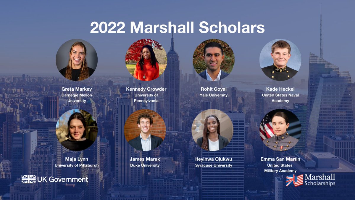 Congratulations to the 2022 <a href="/MarshallScholar/">Marshall Scholars</a> winners! 🇺🇸🇬🇧

All 41 winners, including these 8 incredible scholars representing NY, NJ, PA and Fairfield, will be heading to the UK for fully-funded graduate programmes 🎓

Read about all of the scholars here bit.ly/2K1LZ5r