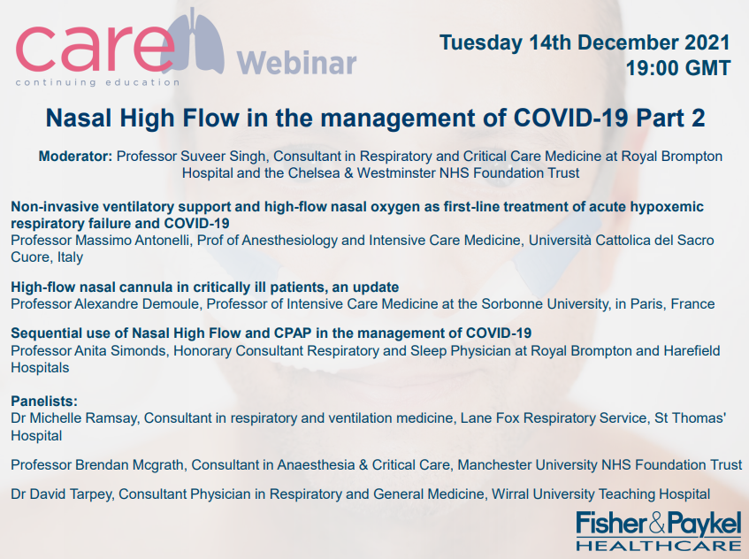Wondering where Nasal High Flow sits in the management of COVID-19?

It’s not too late to register for the upcoming #CAREWebinar taking place tomorrow evening, 7pm (GMT) Register now: attendee.gotowebinar.com/register/70357…

 <a href="/Respitudoc/">Suveer Singh</a> <a href="/anitaKS1/">Anita Simonds</a> <a href="/BrendanAMcGrath/">Brendan McGrath</a> <a href="/Davetarpey/">Dave Tarpey</a>