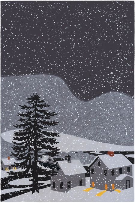 Musk_DaiIy_news's tweet photo. ‘Valley Snowfall’ by Sabra Field.  Apparently this is one of four  but I expect they stand alone too.  It’s the yellow light from the windows that makes this one sing https://t.co/jXnyKLdO1X