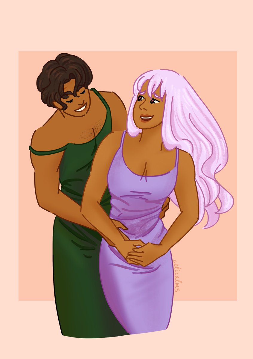 celicalms's tweet photo. sapphic cysithea 💚💜 (cyril he/they, lysithea she/any) I saw those satin dresses in style right now and knew what I had to draw 😌✌️🏽 https://t.co/k1KU5MMBnW