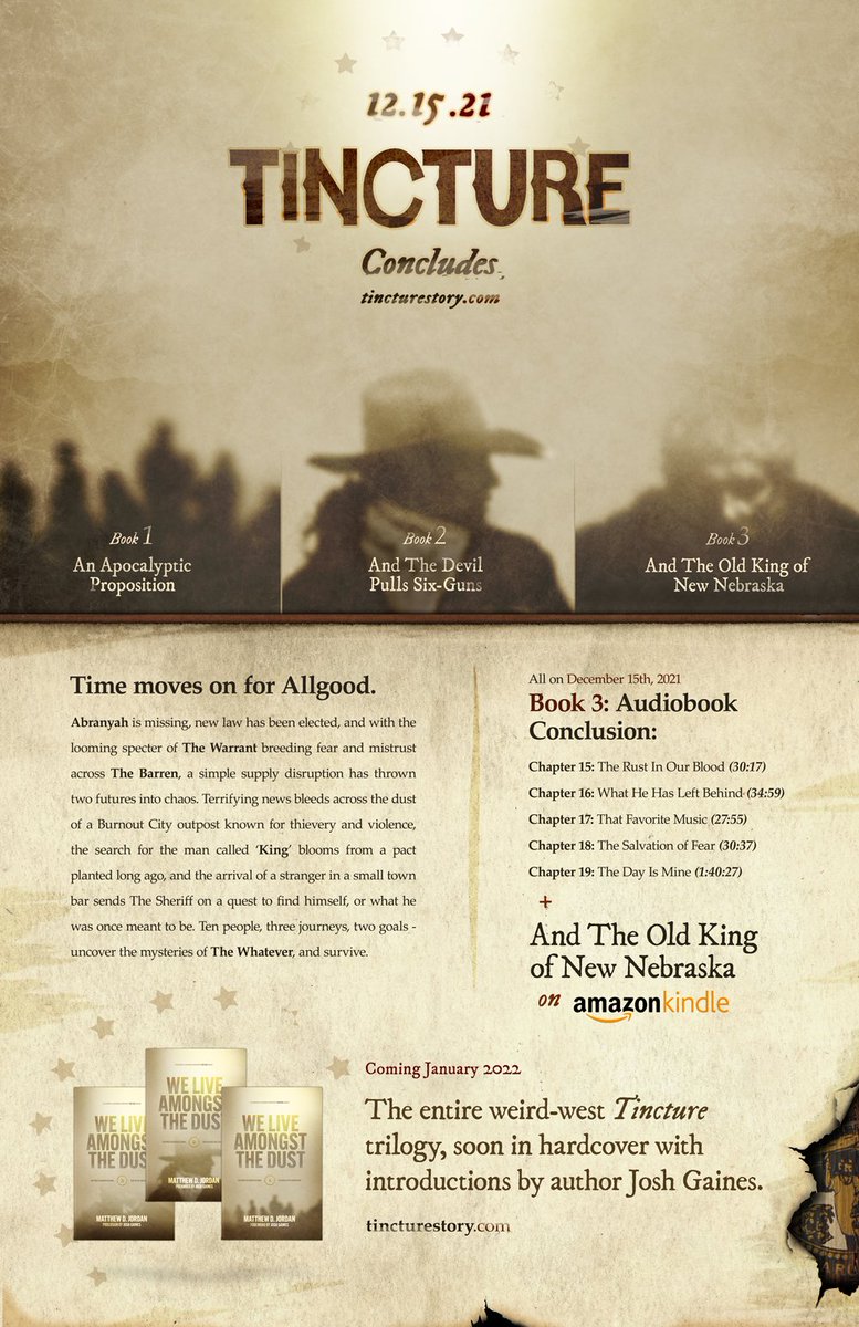 TheIrregular's tweet image. TINCTURE finally concludes in two days, 12/15/21. Also, "We Live Amongst The Dust" - hardcover volumes of the entire trilogy with introductions by the enviable author @thejoshgaines arriving early next year. Anyone still out there?  tincturestory.com