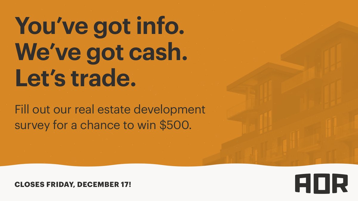 AOR is creating an in-depth report on branding and marketing for real estate development and we need insights from thought leaders like you. In exchange, you’ll be entered to win $500 and receive early access to the report once it’s finished! survey.alchemer.com/s3/6616531/1a5…