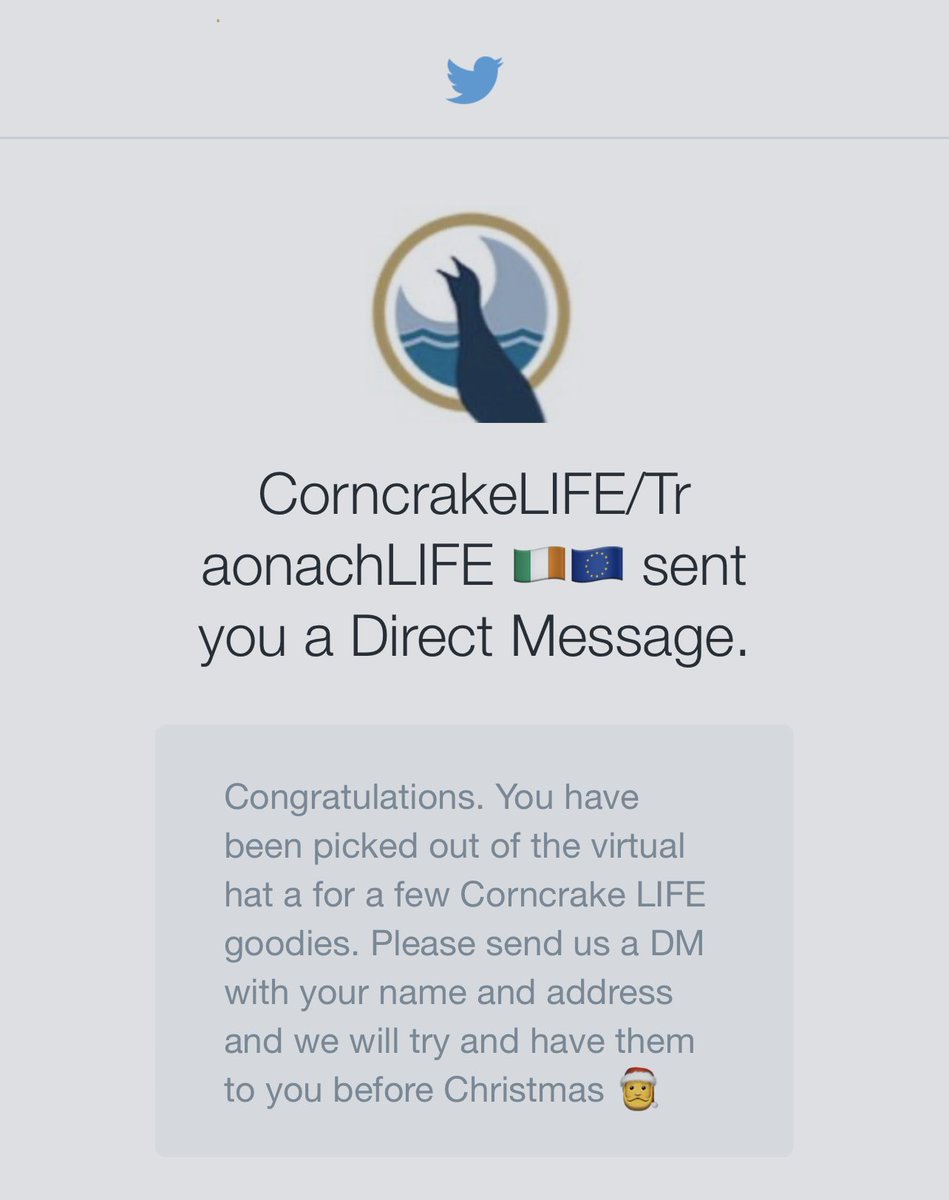 cirzh's tweet photo. Thank You @CorncrakeLife I can’t wait for my goodies!🎅🏻Please give them a follow,they are on a mission to save #Irelands #Corncrake they’re threatened with Global Extinction! #RedConservationStatus Ifyouseeor hear a Corncrake please report it @BirdWatchIE #TwitterNatureCommunity https://t.co/PJvqF0gpIF