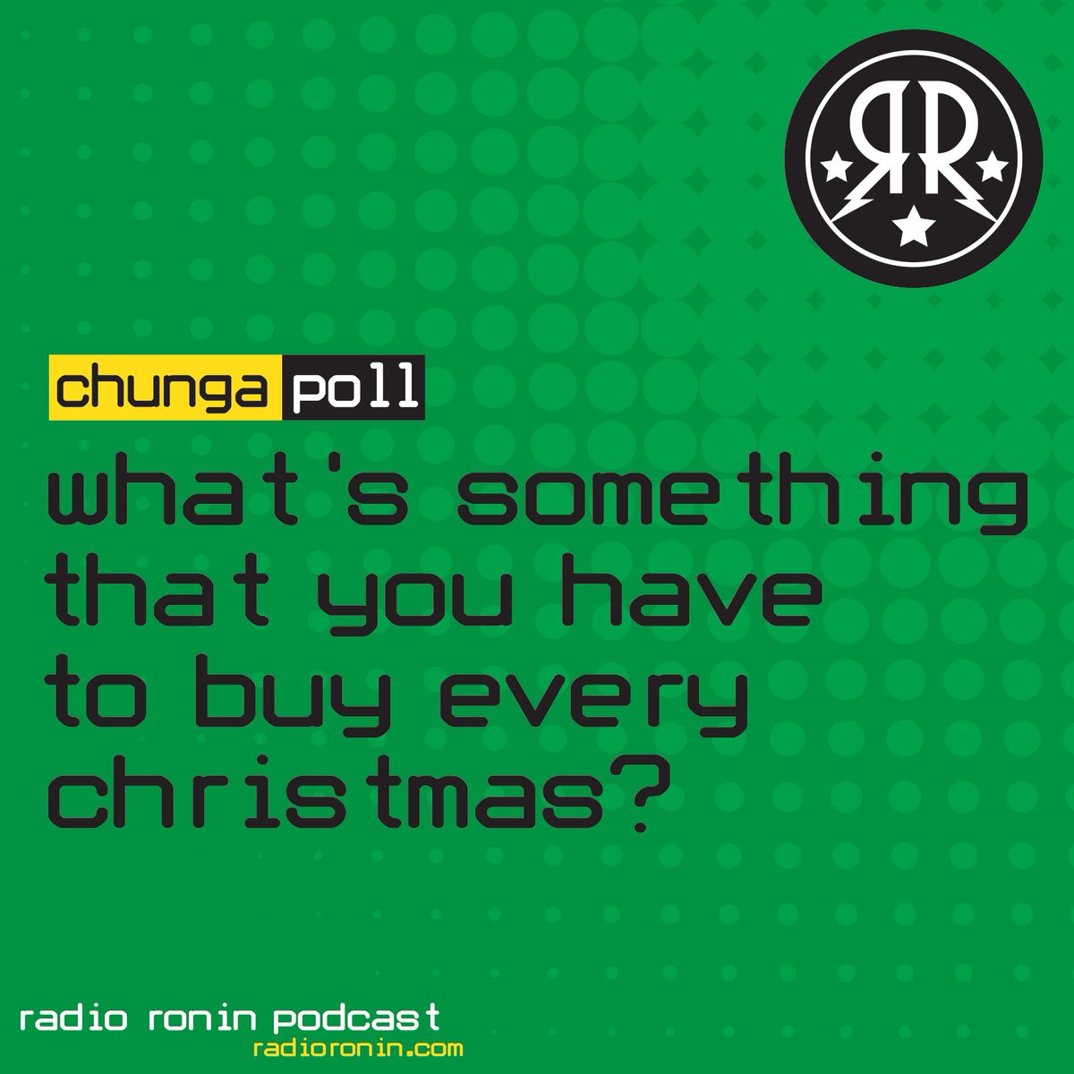 RadioRoninShow's tweet photo. #ChungaPoll: What's something that you have to buy every Christmas? 

Use hashtag #ChungaPoll to reply and it could be read on the next episode of #RadioRonin with Chunga, Chandler, Josh and Gregg! https://t.co/ozcxWEUN9F