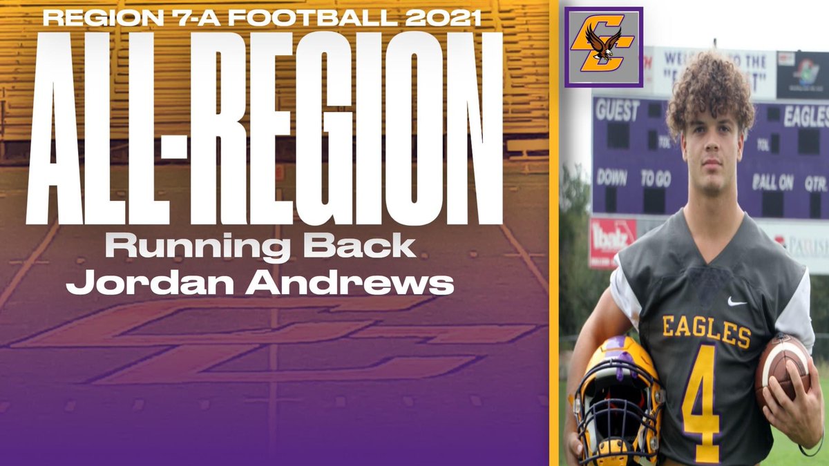 CCEaglesFootba1's tweet photo. Congratulations Jordan Andrews our RB!!  All-region from Region 7A @pnut2hard https://t.co/6q4fu7r4fH