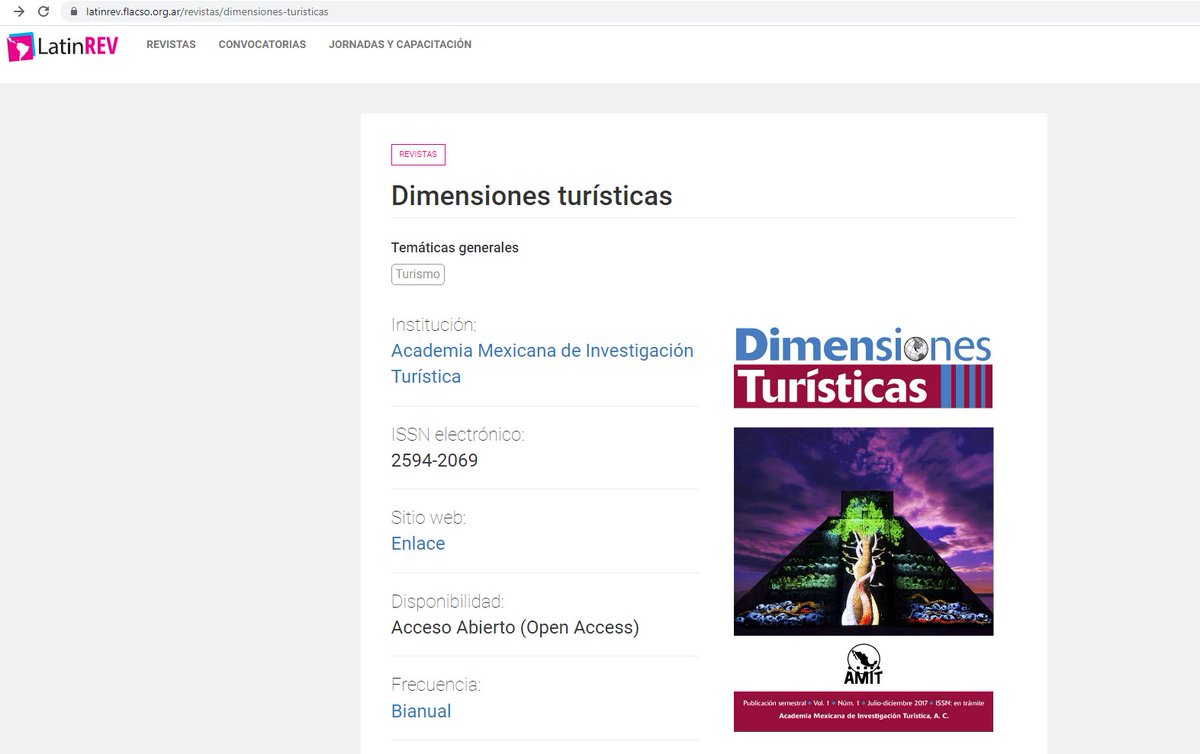 DimenTur's tweet image. #DimensionesTurísticas Agradecemos a la Red latinoamericana de revistas académicas
en ciencias sociales y humanidades por incluirnos. Encuéntranos en: latinrev.flacso.org.ar/revistas/dimen…