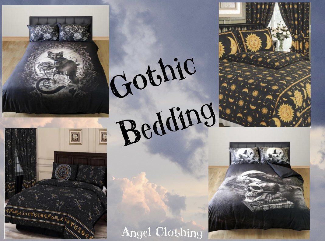 Gothic Bedding 
We have duvets, throws and curtains. 
Prices from £22
Angel Clothing
#gothicbedding 
#gothicbedroom
#angelclothing