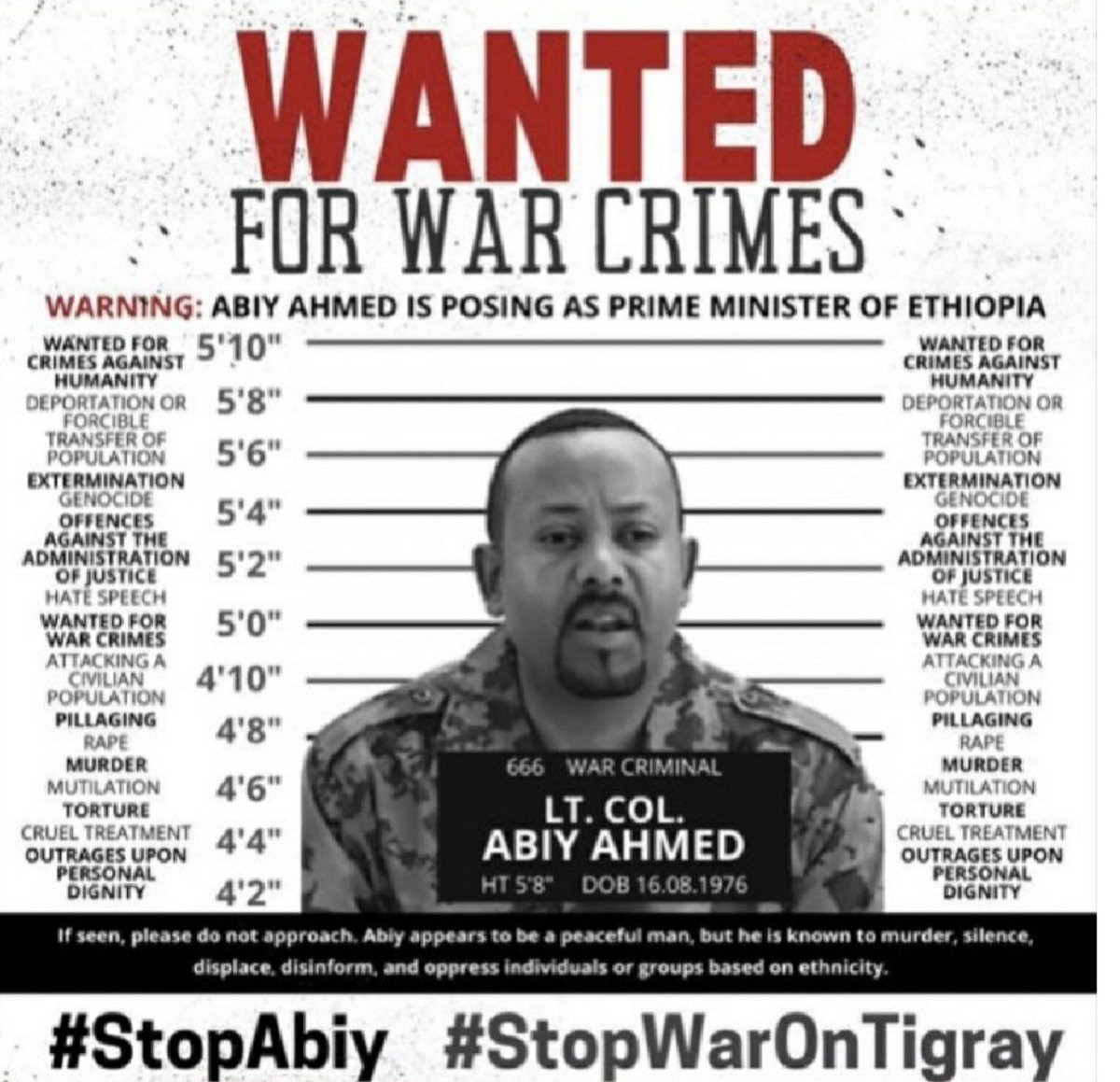 denniswadley's tweet photo. #NoMore starvation in Tigray #NoMore justification of rape as a tool of war #NoMore glorifying ethnic cleansing #NoMore supporting an evil lunatic who believes he will be king #NoMore mass arrests of the innocent #TigrayGenocide @Un #TigrayMassArrests https://t.co/rSqHQnW5bI