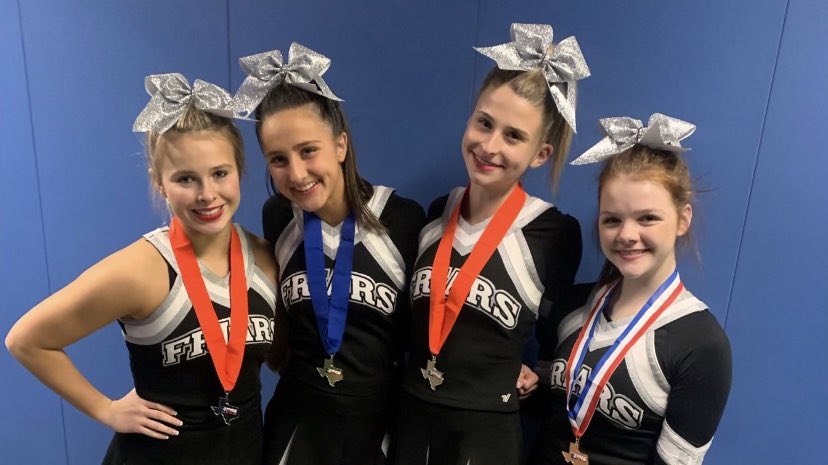 blathletics's tweet photo. 🎉Congratulations to our cheer team and their efforts at the state competition! Great job to the four student-athletes who received TAPPS All-State honors!

1st team:
Kacey Ferguson

2nd team:
Scarlett Anderson
Cecilia Riley

Honorable Mention
Sarah Theodore

#GoFriars https://t.co/roXiHygbvH