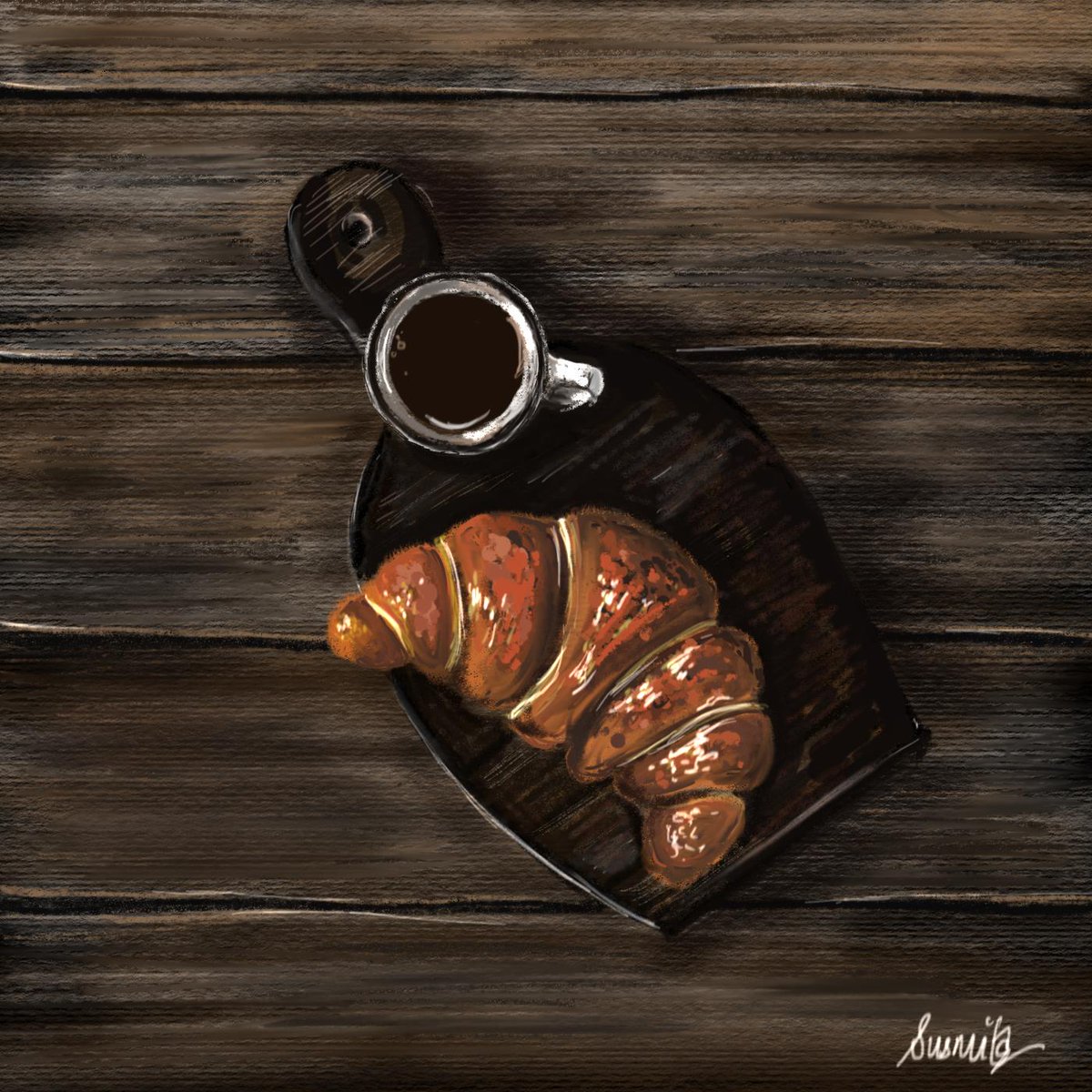A perfect winter evening. 

Reference: Pinterest

#digitalart #illustration #winter #croissant #coffee #wood