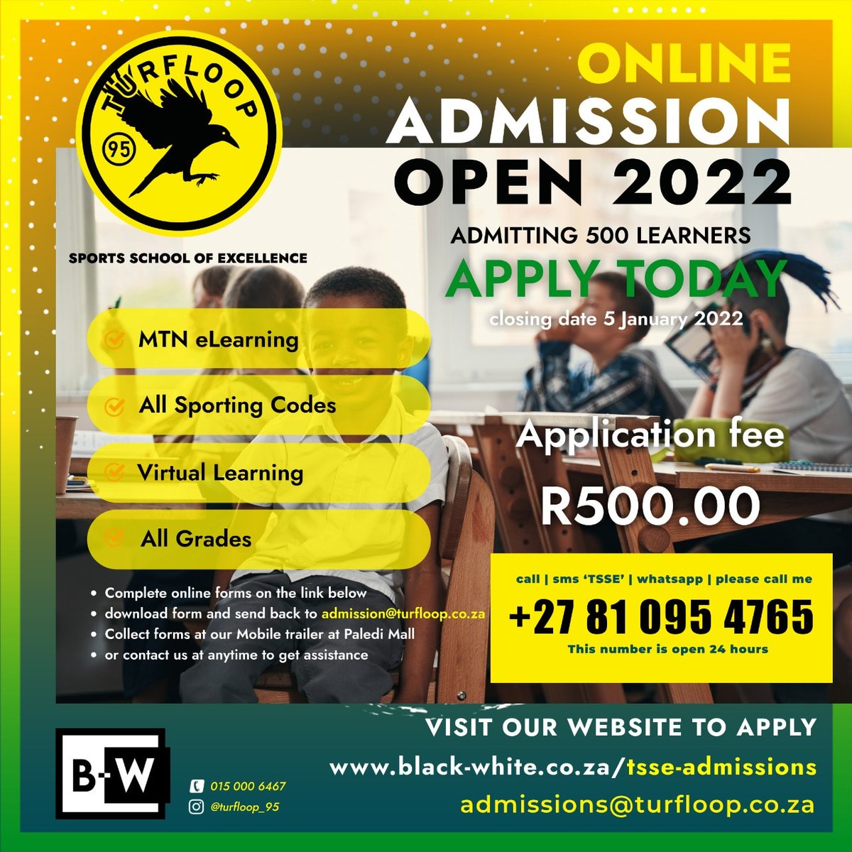 TurfloopCity's tweet photo. Register Today 🖤💛
#TurfloopSportsSchoolOfExcellence
#Turfloop95
#NoLimitsMarchingTogether🖤💛
#RoadToPSL 
#Vision39
#Montetla⚽️ 

https://t.co/WhXsSchMNb https://t.co/7VaWvwobD1