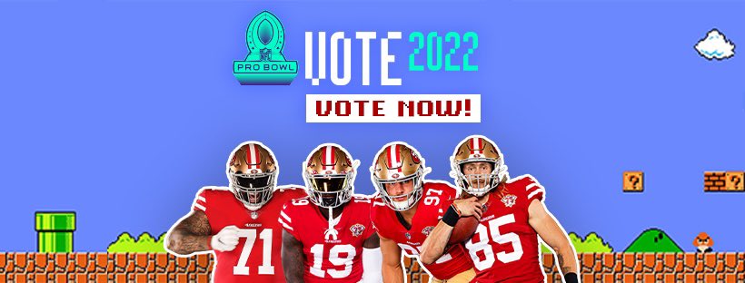 Hit that 🔁 button &amp; get your votes in!

#ProBowlVote  Brandon Aiyuk
#ProBowlVote  Nick Bosa
#ProBowlVote  Kyle Juszczyk
#ProBowlVote  George Kittle
#ProBowlVote  Alex Mack
#ProBowlVote  Deebo Samuel
#ProBowlVote  Jimmie Ward
#ProBowlVote  Fred Warner
#ProBowlVote  Trent Williams