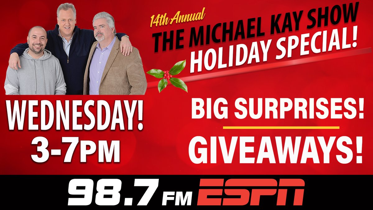880ESPNNewYork's tweet photo. WEDNESDAY 12/15! #TMKSHoliday Special! @TMKSESPN IN STUDIO — Hourly giveaways including @DoorDash and #PGASuperStore @PGATSS — TUNE IN for all the fun & hijinks 3-7PM with @RealMichaelKay @donlagreca @Rosenbergradio
on 98.7 FM, TuneIn, ESPNApp, “98.7 ESPN ” on smart speakers https://t.co/Yv9pBsKzlA