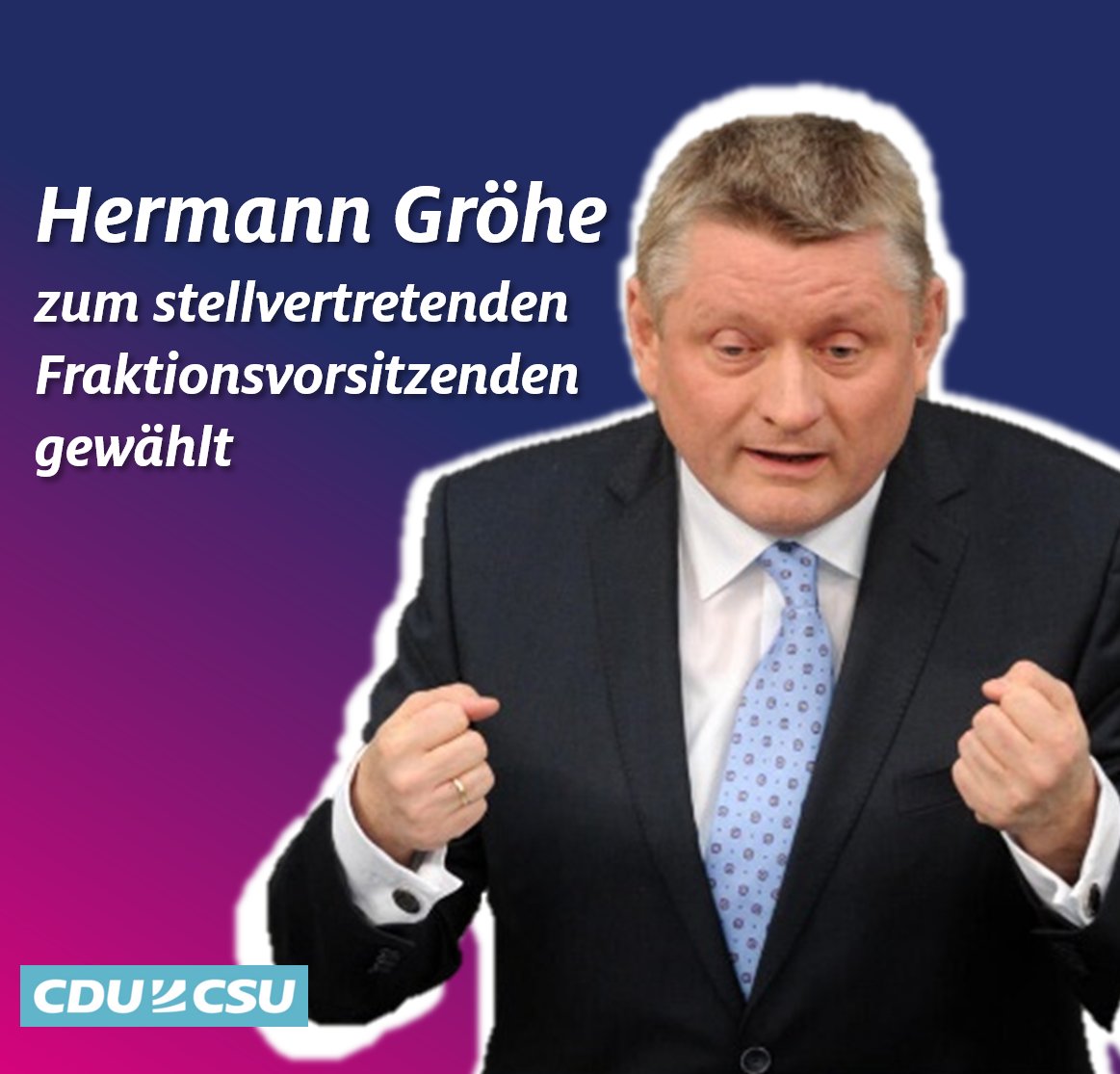 Die <a href="/cducsubt/">CDU·CSU</a> hat ihre Führung neu gewählt. Ich werde als stellvertretender Fraktionsvorsitzender erneut die Bereiche Arbeit &amp; Soziales sowie wirtschaftliche Zusammenarbeit &amp; Entwicklung verantworten. Ich freue mich sehr, meine Arbeit in der Fraktionsführung fortsetzen zu können!