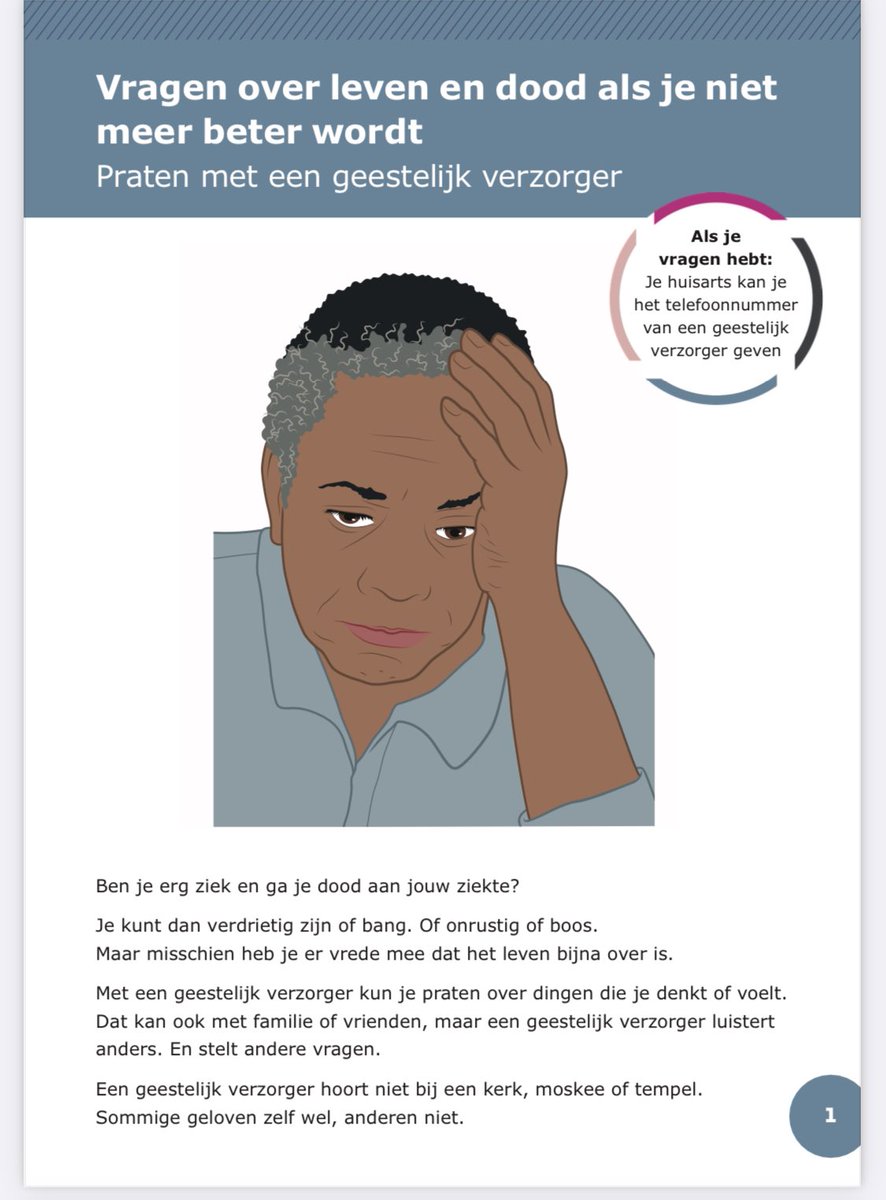 Informatie voor patiënten over praten met een geestelijk verzorger in begrijpelijke taal en beelden: lnkd.in/dTCyJD24

Er zijn ook kaarten over reanimatie, ademen met hulp van een machine op een IC, palliatieve sedatie, het ‘gewone’ sterven en euthanasie. #palliatievezorg