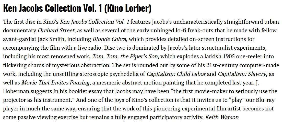 r_emmet's tweet photo. Slant sez the Ken Jacobs Collection I produced for @KinoLorber is one of the 25 best home video releases of 2021: https://t.co/4RupClJhzj https://t.co/NrXDRT9VLq