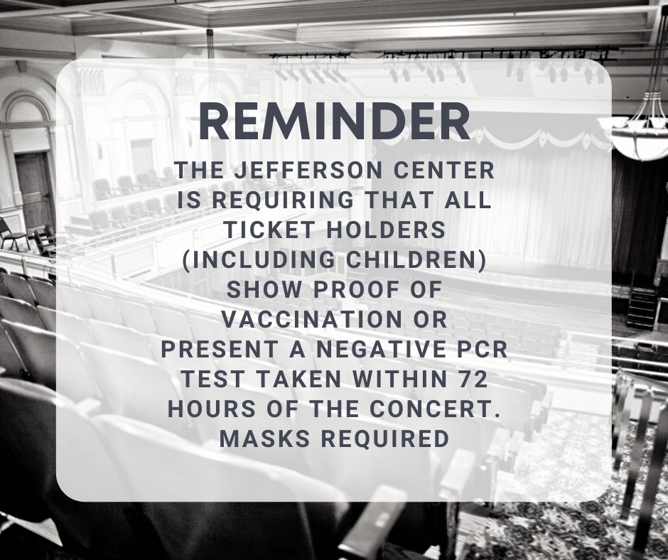 We're looking forward to seeing you at our performance of Handel's Messiah (Dec 14 @ 7:00)! Per the Jefferson Center's policy, please remember to bring an ID and proof of vaccination or negative PCR test.
