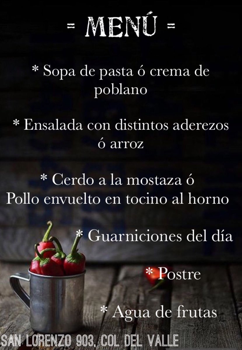 al_bistro's tweet photo. 🚨ESTAMOS EN UBER EATS Y DIDI FOOD🚨
Muy buen día chic@s ☀️ les dejamos el menú 😋🌶 exitosa semana para tod@s 🍀🌷@En_laDelValle 

#comerico #comesano #deli #yumi #cuidate #menudeldia #comida #menucompleto #FelizLunes    #comecomoencasa #comidamexicana #coloniadelvalle #AlChile https://t.co/M8vTQI61M0